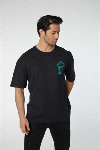 Baskılı Oversize Bisiklet Yaka T-Shirt