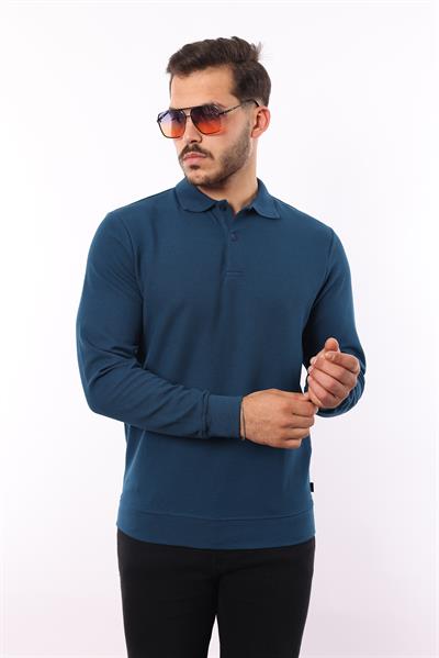 Waffle Dokuma Polo Yaka Sweatshirt – Pamuk Viskon Regular Fit Rugatchi Exclusive
