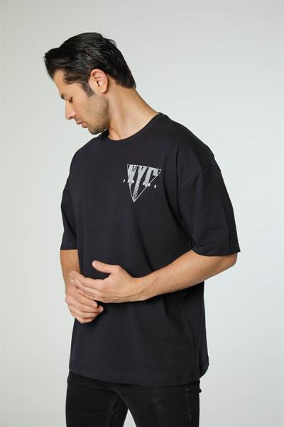 Baskılı Oversize Bisiklet Yaka T-Shirt