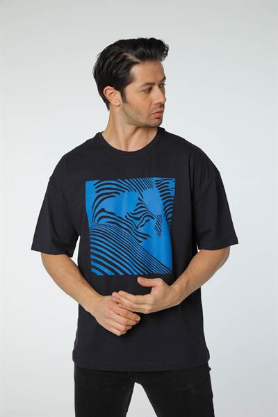 Baskılı Oversize Bisiklet Yaka T-Shirt
