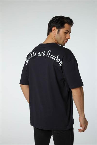 Baskılı Oversize Bisiklet Yaka T-Shirt