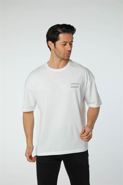 Baskılı Oversize Bisiklet Yaka T-Shirt