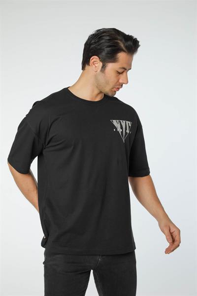 Baskılı Oversize Bisiklet Yaka T-Shirt