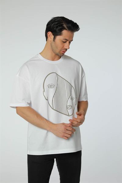 Baskılı Oversize Bisiklet Yaka T-Shirt
