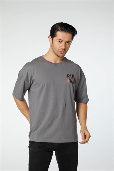 Baskılı Oversize Bisiklet Yaka T-Shirt