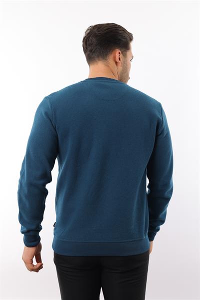 Petek Dokuma Jakarlı Bisiklet Yaka Sweatshirt – Pamuk Viskon Regular Fit Rugatchi Exclusive