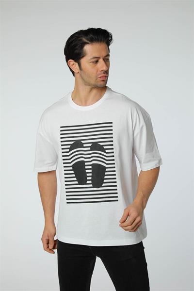 Baskılı Oversize Bisiklet Yaka T-Shirt