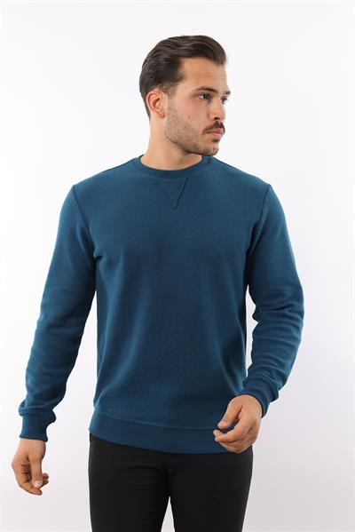 Petek Dokuma Jakarlı Bisiklet Yaka Sweatshirt – Pamuk Viskon Regular Fit Rugatchi Exclusive