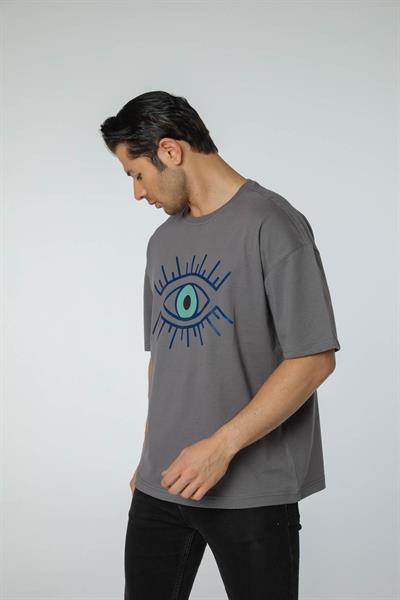 Baskılı Oversize Bisiklet Yaka T-Shirt