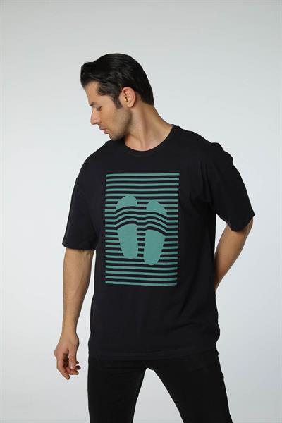 Baskılı Oversize Bisiklet Yaka T-Shirt