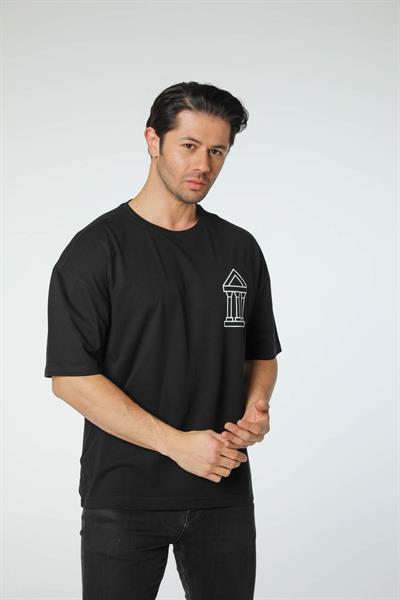 Baskılı Oversize Bisiklet Yaka T-Shirt