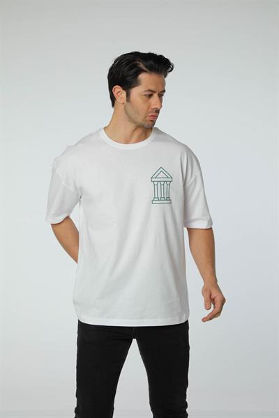 Baskılı Oversize Bisiklet Yaka T-Shirt