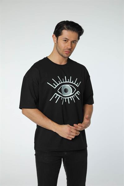 Baskılı Oversize Bisiklet Yaka T-Shirt