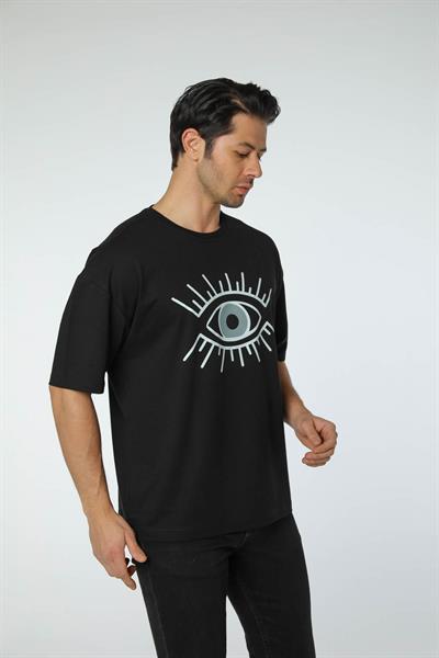 Baskılı Oversize Bisiklet Yaka T-Shirt