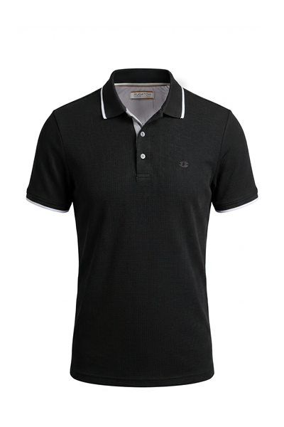 Erkek Waffle Dokulu Kontrast Çizgili Polo