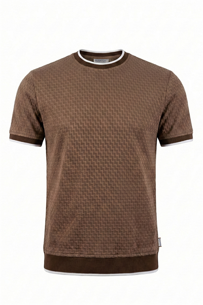 Erkek Triko Görünümlü Bisiklet Yaka Tişört