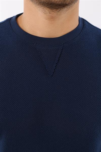 Petek Dokuma Jakarlı Bisiklet Yaka Sweatshirt – Pamuk Viskon Regular Fit Rugatchi Exclusive