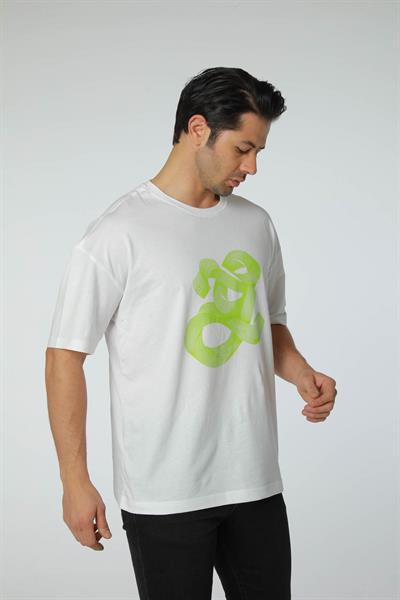 Baskılı Oversize Bisiklet Yaka T-Shirt