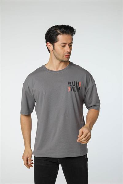 Baskılı Oversize Bisiklet Yaka T-Shirt