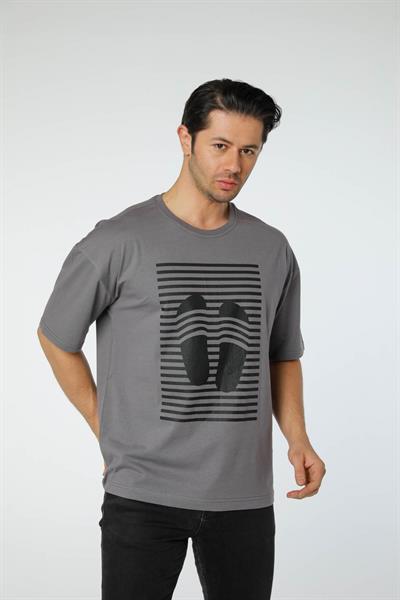 Baskılı Oversize Bisiklet Yaka T-Shirt