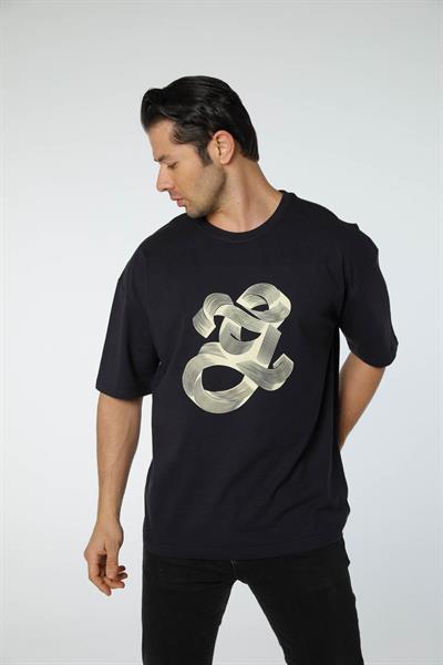 Baskılı Oversize Bisiklet Yaka T-Shirt