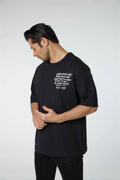 Baskılı Oversize Bisiklet Yaka T-Shirt