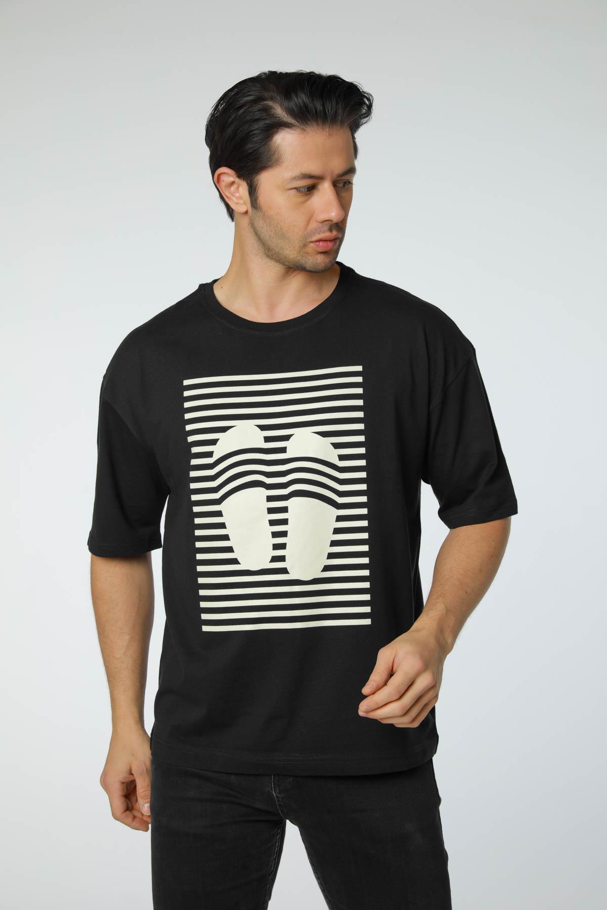 Baskılı Oversize Bisiklet Yaka T-Shirt