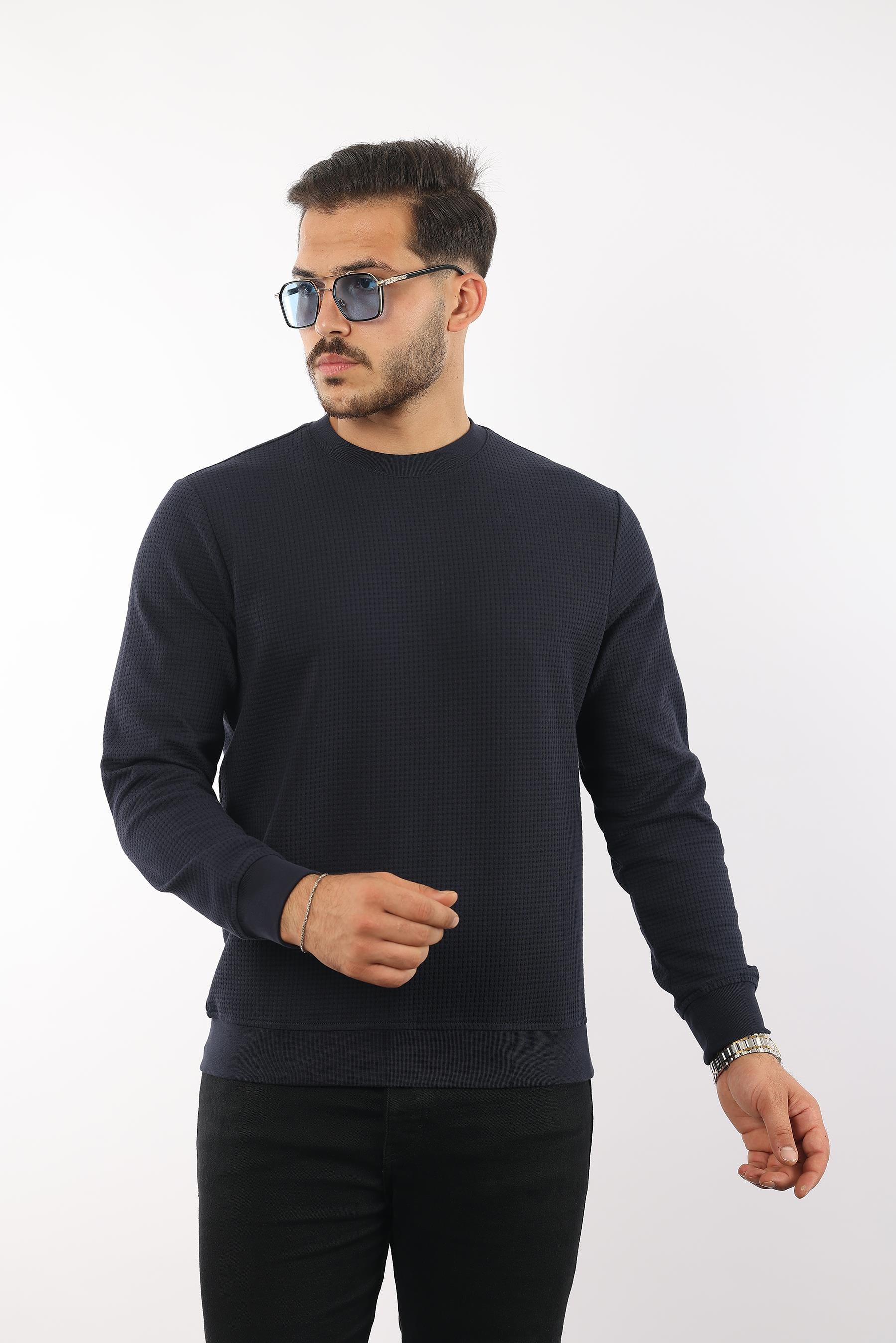 Waffle Dokulu Bisiklet Yaka Sweatshirt – Pamuk Viskon Regular Fit Rugatchi Exclusive