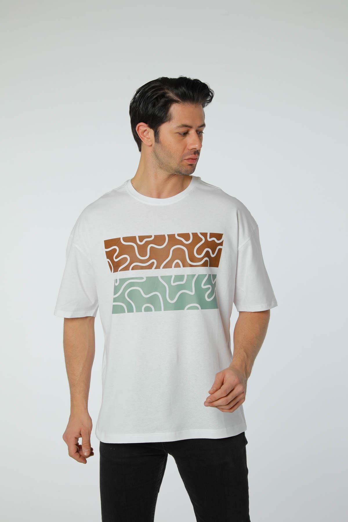 Baskılı Oversize Bisiklet Yaka T-Shirt