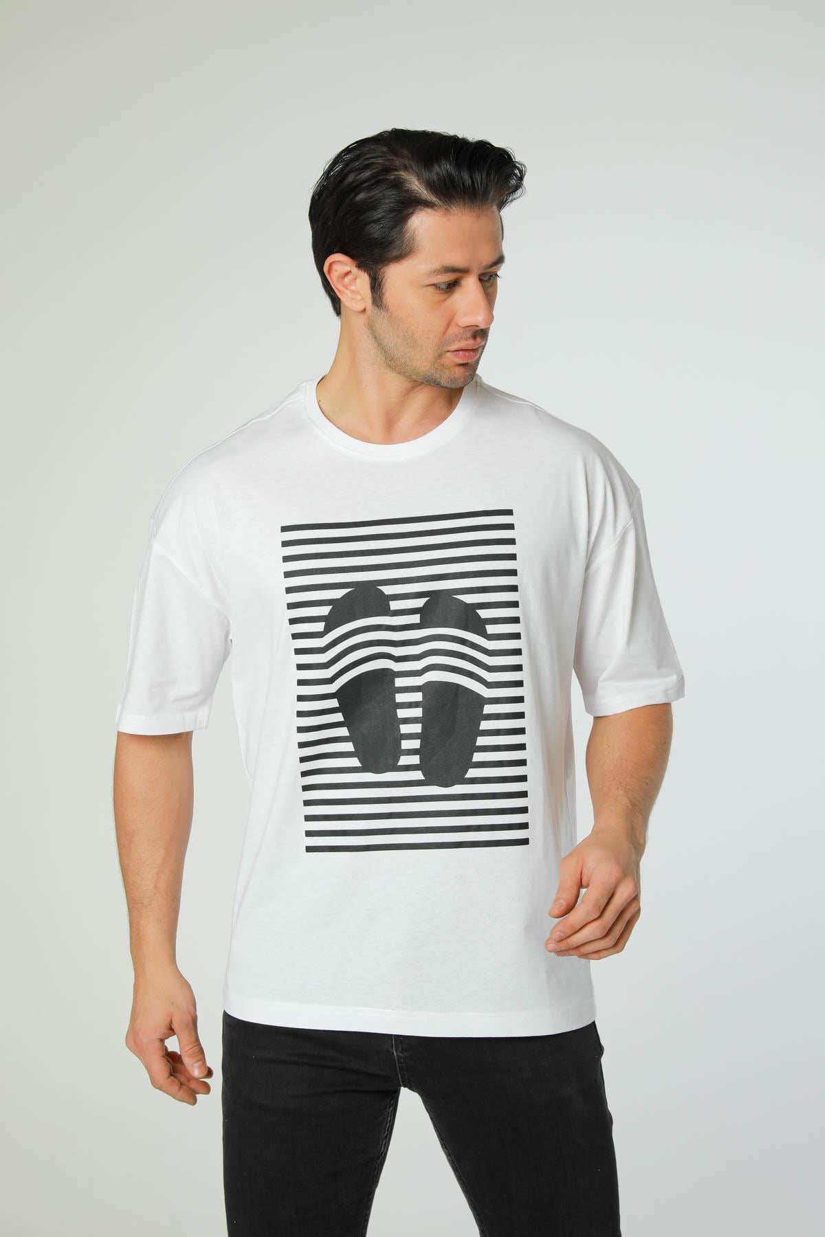 Baskılı Oversize Bisiklet Yaka T-Shirt