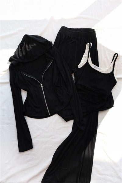 PantolonKapşonlu Oysh Hırka-Crop-Pantolon Takım