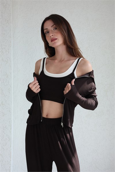 Kapşonlu Oysh Hırka-Crop-Pantolon Takım