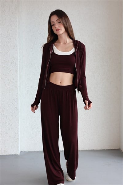 Kapşonlu Oysh Hırka-Crop-Pantolon Takım