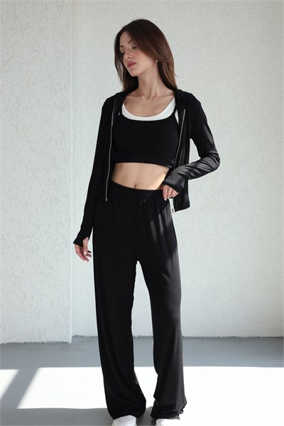 Kapşonlu Oysh Hırka-Crop-Pantolon Takım