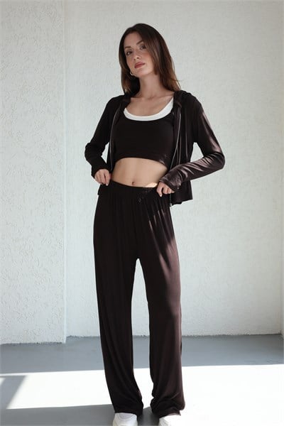 Kapşonlu Oysh Hırka-Crop-Pantolon Takım