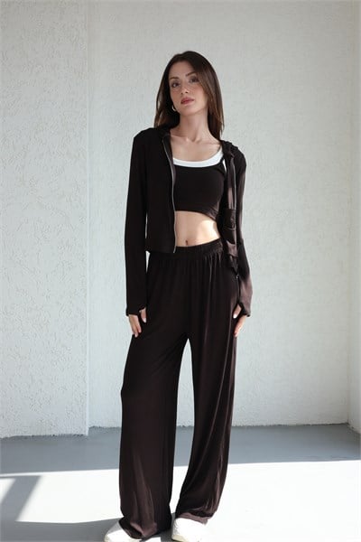 Kapşonlu Oysh Hırka-Crop-Pantolon Takım