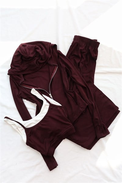 Kapşonlu Oysh Hırka-Crop-Pantolon Takım
