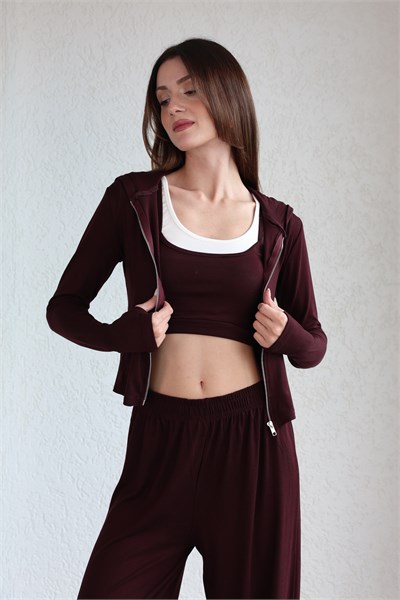 Kapşonlu Oysh Hırka-Crop-Pantolon Takım