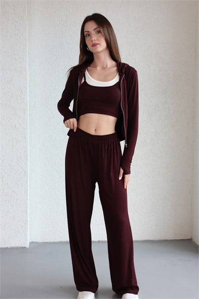 Kapşonlu Oysh Hırka-Crop-Pantolon Takım