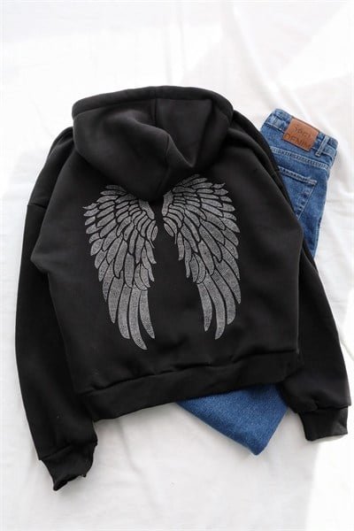 Sırt Melek Taşlı 3iplik Şardonlu Sweat