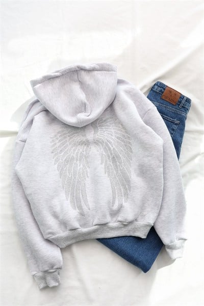 Sırt Melek Taşlı 3iplik Şardonlu Sweat