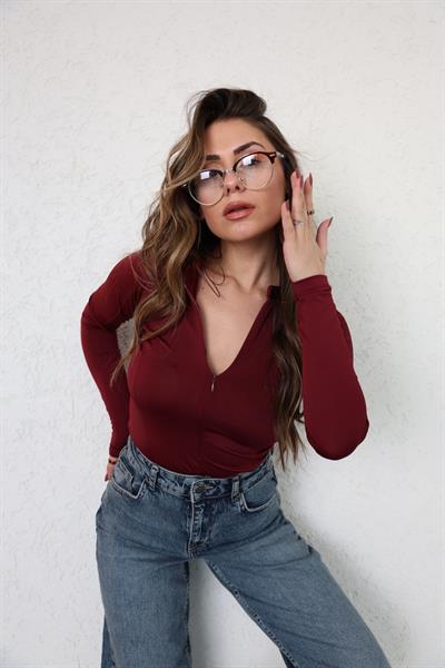 Hakim Yaka Fermuarlı Bodysuit