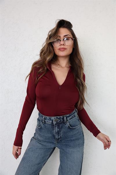 Hakim Yaka Fermuarlı Bodysuit