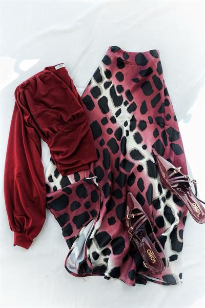 Bel Lastikli Saten Desenli Etek
