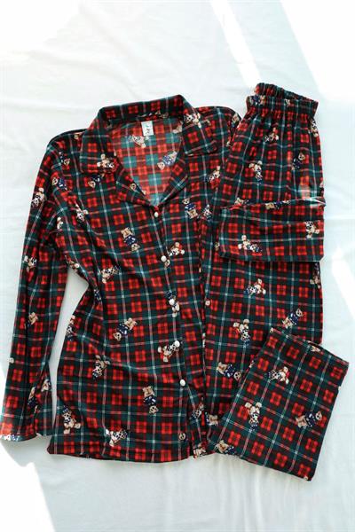 Düğmeli Desenli Pijama Takım