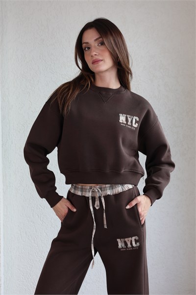Ekose Detaylı Nyc 3 İplik Eşofman Takım