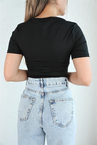 Çapraz Kruvaze Kısa Kol Crop