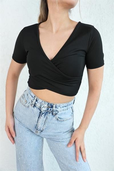 Çapraz Kruvaze Kısa Kol Crop