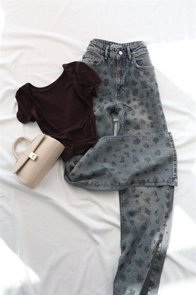 Tintli Leopar Taşlı Plazzo Jean
