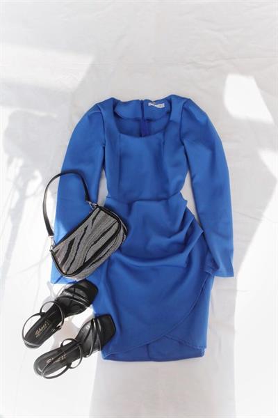 Kalp Yaka Tek Yanı Pileli Anvelop Elbise